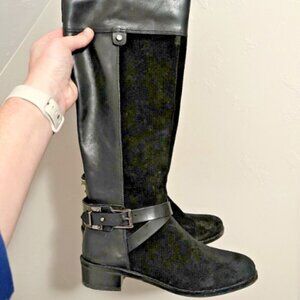 Vince Camuto Women's Jaran Riding Boots - Black Leather and Suede